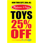 Black Font "Toys 25% Off" Signs for Learning Express - AdVision Signs