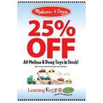 "25% Off All Melissa & Doug Toys In Stock" Signs for Learning Express - AdVision Signs