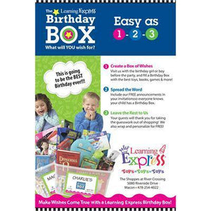 Blue "Birthday Box Easy as 1 2 3" Signs for Learning Express - AdVision Signs